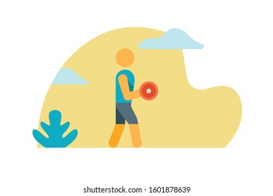 curls with dumbbell icon,modern vector character design,isolated white background