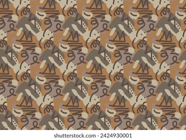 Locken Hand gezeichnet nahtloses Muster. Unregelmäßige Wirbel und Schriftrollen, gekrümmte eine Linie Doodle Zeichnung. Freihand-Formen von Linien. Einfarbige Vektortextur. Kreatives Geschenkpapier, Tapetendesign