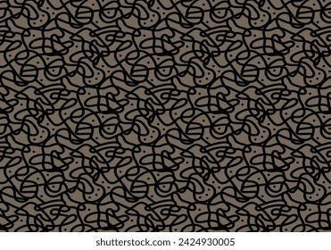 Curls hand drawn seamless pattern. Irregular swirls and scrolls, curved one line doodle drawing. Ink pen freehand shapes line art. Monocolor vector texture. Creative wrapping paper, wallpaper design