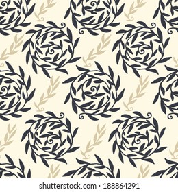 curls with leaves seamless pattern