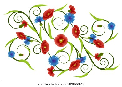 Curls with poppies and cornflowers