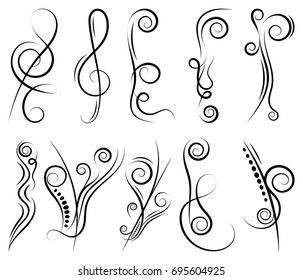 Curls and scrolls set. Decorative design elements for frames. Elegant swirl vector illustration. 