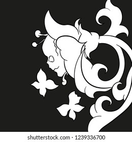 Curls and scrolls with skull for design