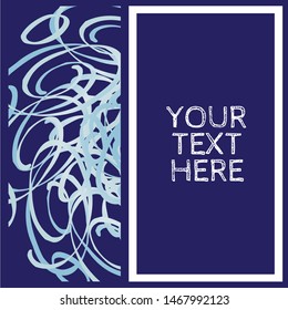 Curls and swirls invitation template in navy and ice blue