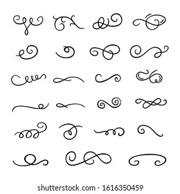 Curls and swirls vector collection. Hand drawn calligraphic elements on white background. Graphic decorations set