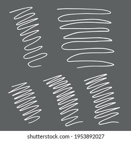 Curls textura. Dibujado a mano con lápiz y tinta. Aislado en fondo gris, ilustración vectorial. Puede utilizarse en sus proyectos en carteles y afiches. Caricatura. Dibujado en un estilo de garabato. Colorear páginas