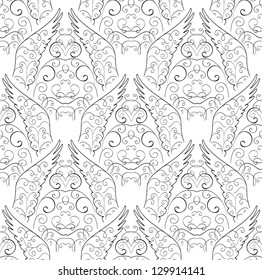 Curls and wings seamless black/white pattern
