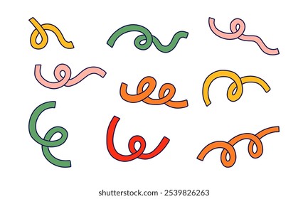 Curly Abstract Line Set. A collection of nine abstract curly lines with thick, smooth designs. Perfect for adding modern, playful accents to any creative project