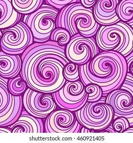 Curly abstract seamless background. Bright colorful vector pattern