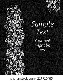 Curly abstract vertical banner/template with plenty space for text on black background in vector with grunge effect. Smoky background 
