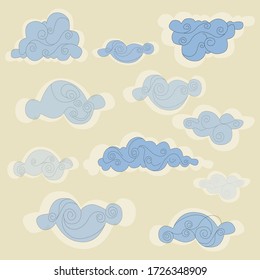 
Curly aerial blue clouds pattern vector