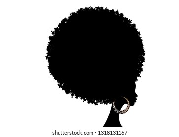 curly afro hair, portrait African Women , dark skin female face with curly hair afro, ethnic traditional earrings and sexy red lips, hair style concept, vector isolated or white background 