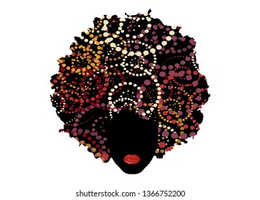 curly afro hair, portrait African Woman , dark skin female face with ethnic traditional curly hair afro, cartoon style, hair style concept, vector isolated or white background 