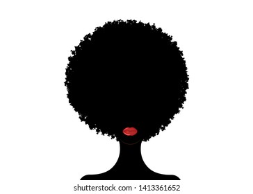 curly afro hair, portrait African Women , dark skin female face with curly hair afro, ethnic traditional coiffure and sexy red lips, hair style concept, vector isolated or white background 