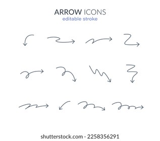 curly arrow icon set for web and app. editable stroke vector illustration