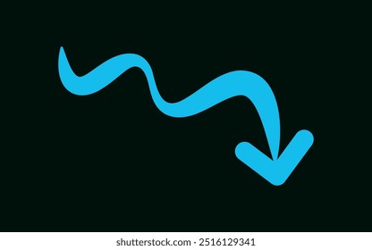 Curly arrow isolated on dark background for direction, queue, progress symbol