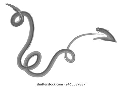 Curly arrow. The arrow sign is twisting, pointing to the right. Hand drawn watercolor signpost. Vector illustration. The curved pointer forms several loops. Outline on isolated white background.