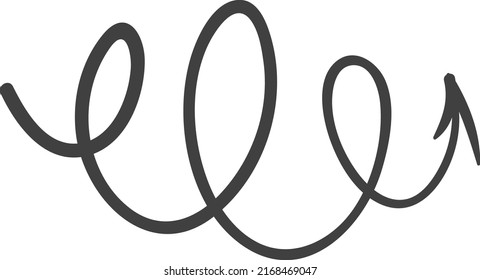 Curly Arrow. Twisted Rotating Motion Doodle Symbol