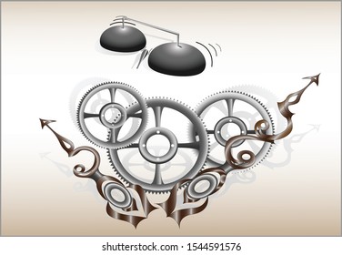 curly arrows and gears symbolizing the clock, vector drawing