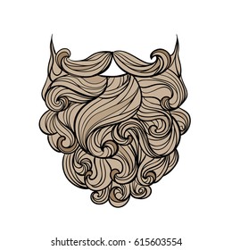 Curly Beard mustache. Hipster beards, fashion vector illustration.