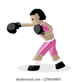 curly black girl beats. Sport, boxing. Vector character