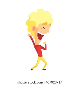 Curly Blond Male Character Rejoicing Primitive Geometric Design Flat Isolated Vector Image