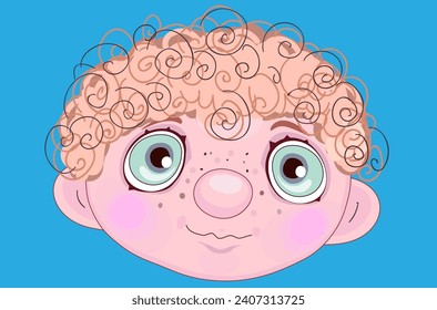 curly boy face vector illustration