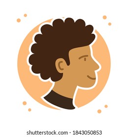 Curly Boy Head Avatar Icon Flat Style. Male Profile Photo Sticker Symbol Illustration. Employee Member Person Avatars Logo Vector. Young Men People Character User Profile
