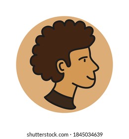 Curly Boy Head Avatar Icon Filled Line Style. Male Profile Photo Sticker Symbol Illustration. Employee Member Person Avatars Logo Vector. Young Men People Character User Profile
