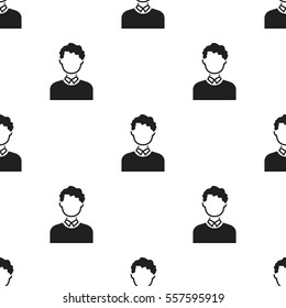 Curly boy icon black. Single avatar,peaople icon from the big avatar black.