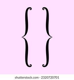 Curly brace vector icon. Black Curly Bracket, quote sign isolated on pastel pink background. Brackets icon vector illustration.