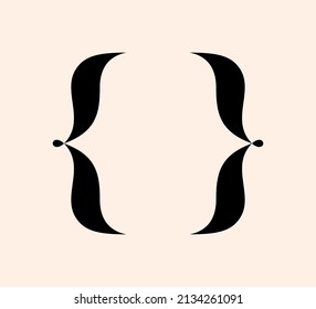 Curly braces punctuation mark black icon. Calligraphy brackets symbol for typing or typography. Ornament and vector eps isolated curve design element concept for messages and quotes