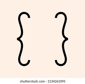 Curly braces punctuation mark black icon. Vintage brackets symbol for typing or typography. Ornament art vector eps isolated design element concept for messages and quotes