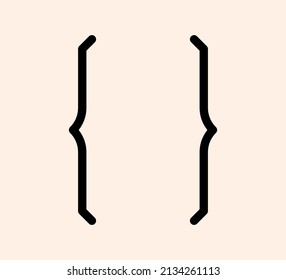 Curly braces punctuation mark black icon. Linear brackets symbol for typing or typography. Ornament and vector eps isolated design element concept for messages and quotes