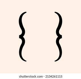 Curly braces punctuation mark black icon. Vintage elegant brackets symbol for typing or typography. Ornament and vector eps isolated design element concept for messages and quotes