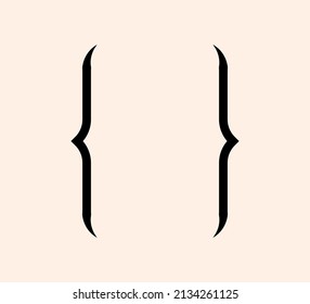 Curly braces punctuation mark black icon. Vintage brackets symbol figure for typing or typography. Ornament and vector eps isolated design element concept for messages and quotes