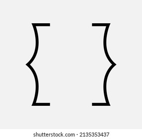 Curly braces punctuation mark black icon. Creative brackets symbol for typing or typography. Ornament and vector eps isolated design element concept for messages and quotes