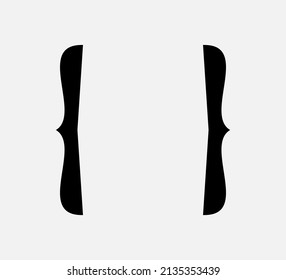 Curly braces punctuation mark black icon. Vintage brackets symbol for typing or typography. Ornament and vector eps isolated elegant design element concept for messages and quotes