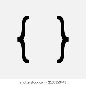 Curly braces punctuation mark black icon. Vintage brackets symbol for typing or typography text frame. Ornament and vector eps isolated design element concept for messages and quotes