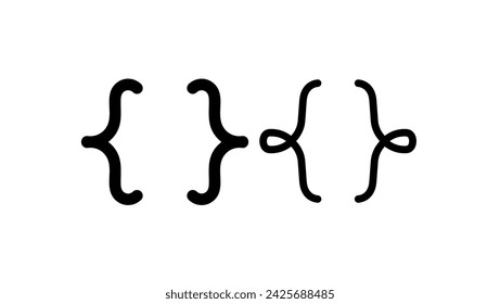 Curly braces punctuation mark, black isolated silhouette