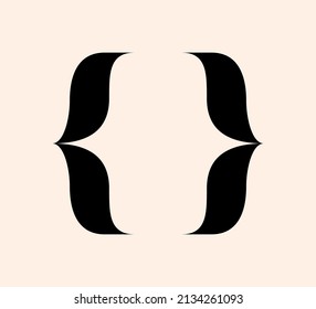 Curly braces punctuation mark retro black icon. Vintage brackets symbol for typing or typography. Ornament and vector eps isolated design element concept for messages and quotes
