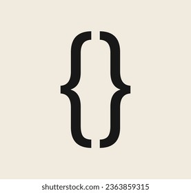 Curly braces symbol and dobule braces, symmetric sign for text quote, mathematics, typography swirly mark, opening and closing frames for punctuation in maths on background flat vector illustration.