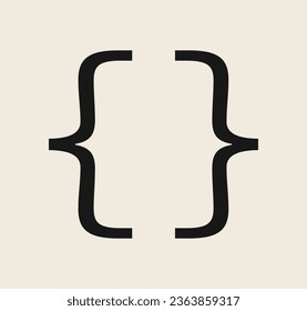 Curly braces symbol and dobule braces, symmetric sign for text quote, mathematics, typography swirly mark, opening and closing frames for punctuation in maths on background flat vector illustration.