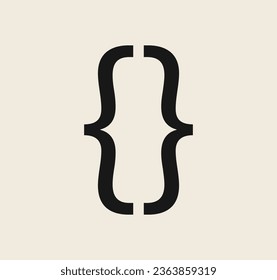 Curly braces symbol and dobule braces, symmetric sign for text quote, mathematics, typography swirly mark, opening and closing frames for punctuation in maths on background flat vector illustration.