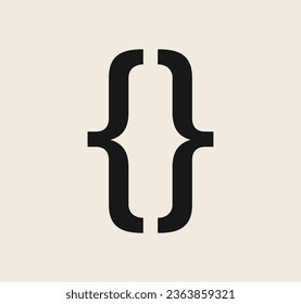 Curly braces symbol and dobule braces, symmetric sign for text quote, mathematics, typography swirly mark, opening and closing frames for punctuation in maths on background flat vector illustration.