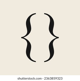 Curly braces symbol and dobule braces, symmetric sign for text quote, mathematics, typography swirly mark, opening and closing frames for punctuation in maths on background flat vector illustration.