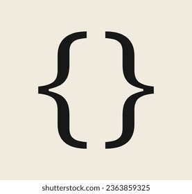 Curly braces symbol and dobule braces, symmetric sign for text quote, mathematics, typography swirly mark, opening and closing frames for punctuation in maths on background flat vector illustration.