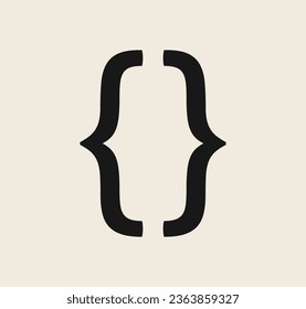 Curly braces symbol and dobule braces, symmetric sign for text quote, mathematics, typography swirly mark, opening and closing frames for punctuation in maths on background flat vector illustration.