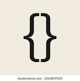 Curly braces symbol and dobule braces, symmetric sign for text quote, mathematics, typography swirly mark, opening and closing frames for punctuation in maths on background flat vector illustration.