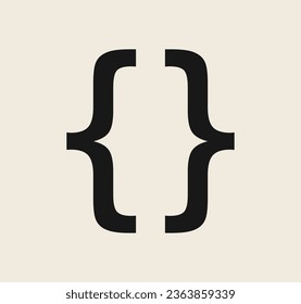 Curly braces symbol and dobule braces, symmetric sign for text quote, mathematics, typography swirly mark, opening and closing frames for punctuation in maths on background flat vector illustration.